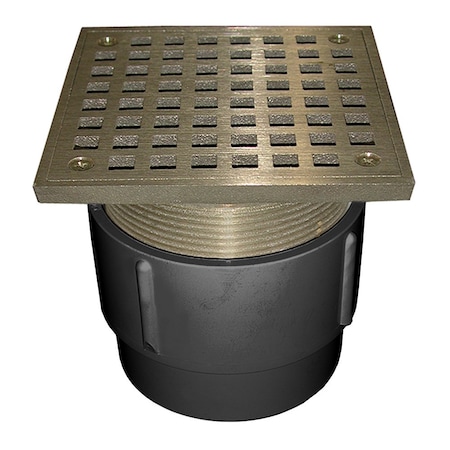 Jones Stephens 3in. x 4in. PVC Pipe Fit Drain Base with 3-1/2in. Metal Spud and 6in. Polished Brass Strainer D53080